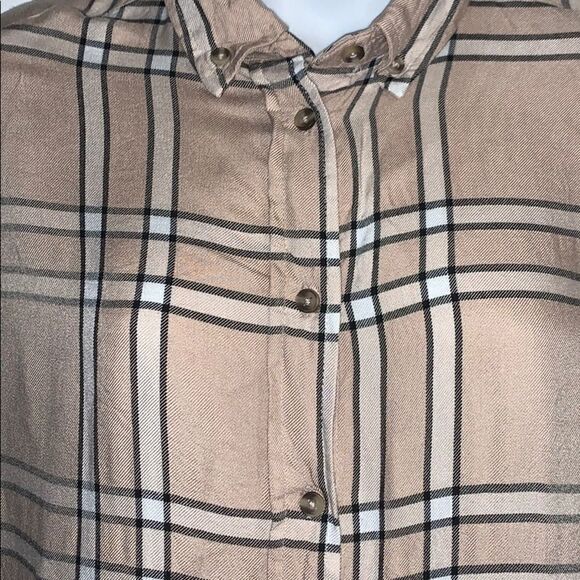 STRADIVARIUS Beige and White Check Blouse-M - Picture 4 of 7